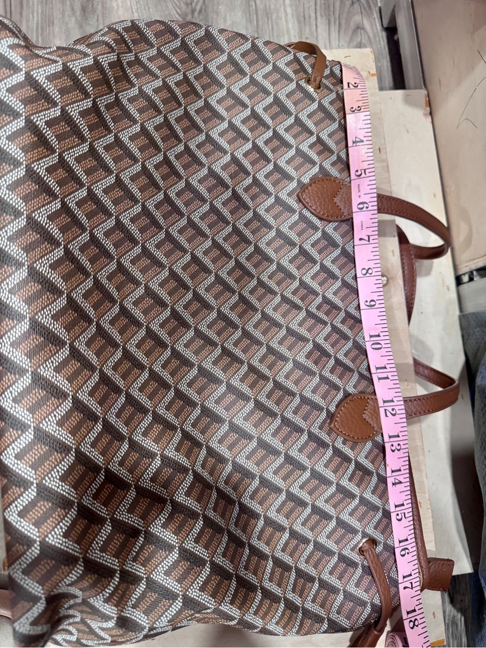 Brown Geometric Tote with Matching Pouch - Picture 7 of 7